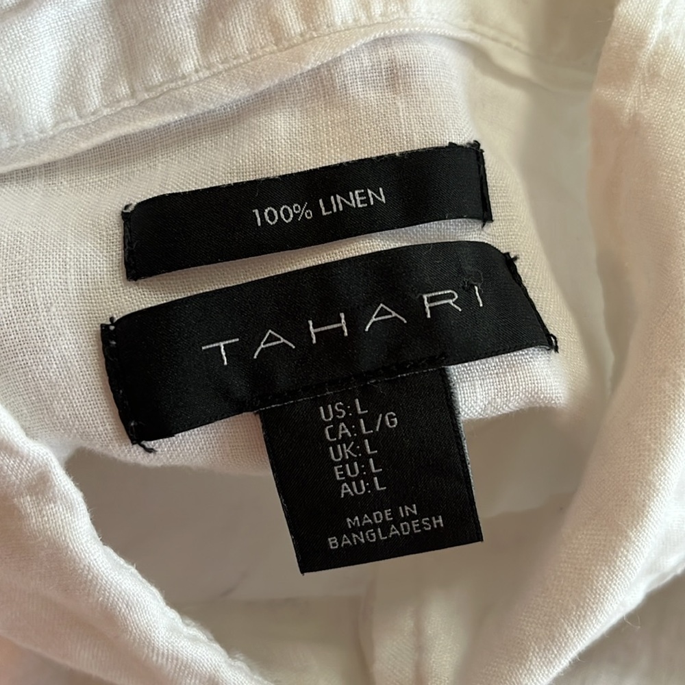 TAHARI 100% Linen Roll Tab Sleeve Button Front Tunic Top Large - Picture 3 of 9